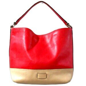 Coach Pink & Tan Leather Hobo Shoulder Bag Two-Tone Style Magnet Closure 11x8x4"